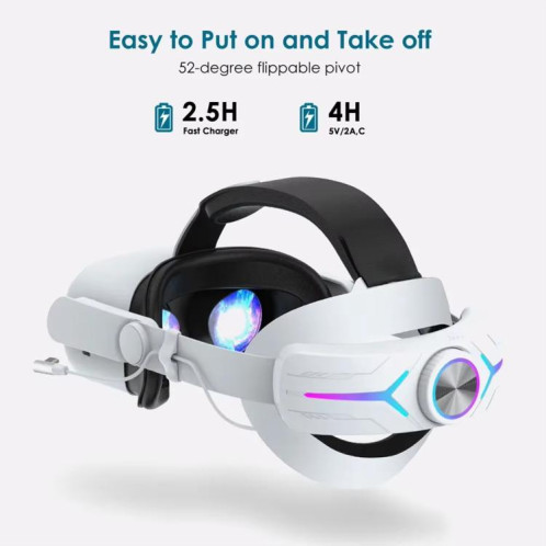 Pour Meta Quest 2 VR RGB, serre-tête réglable, batterie intégrée de 8 000 mAh (Gaming Black) SH201B864-09